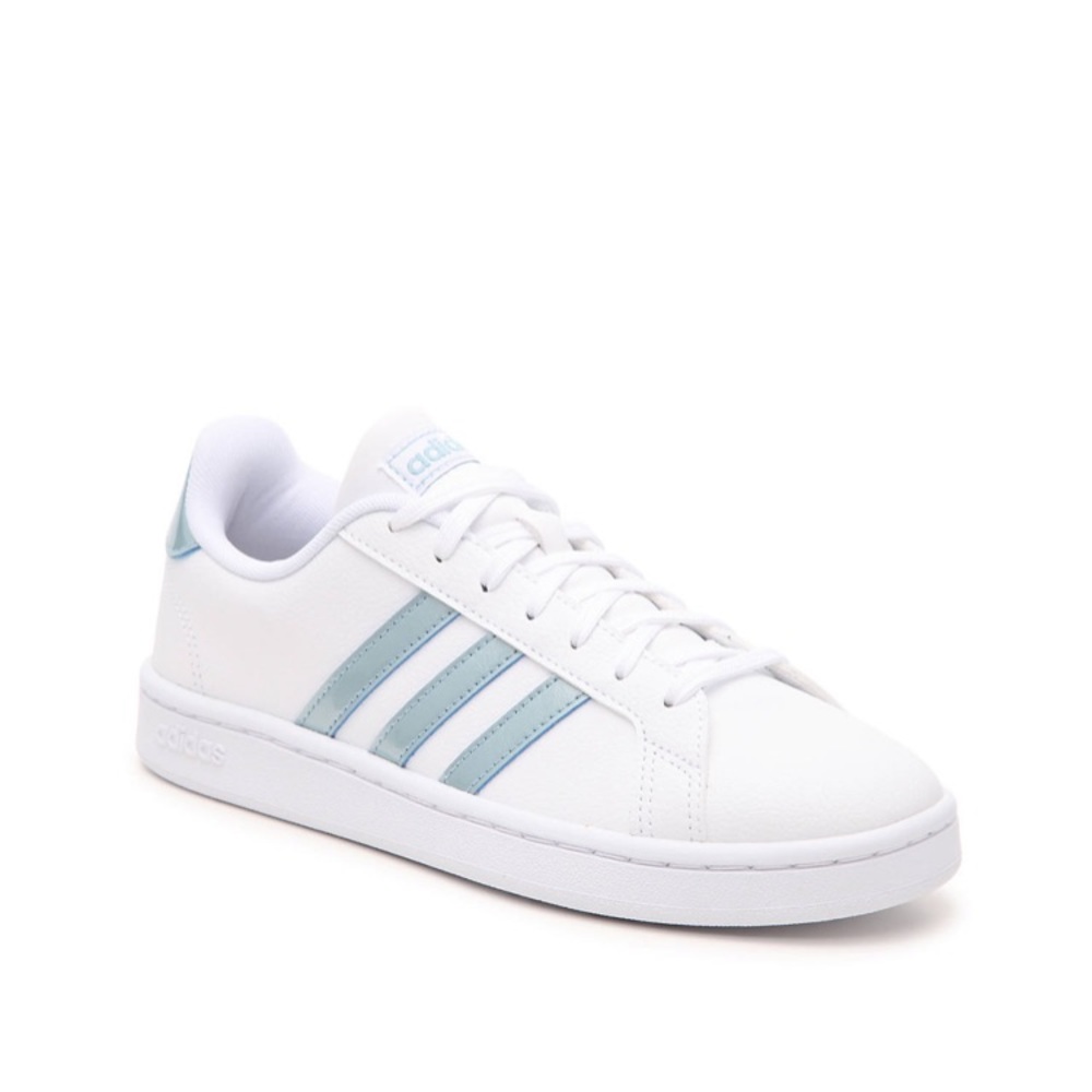 White and light blue adidas superstars